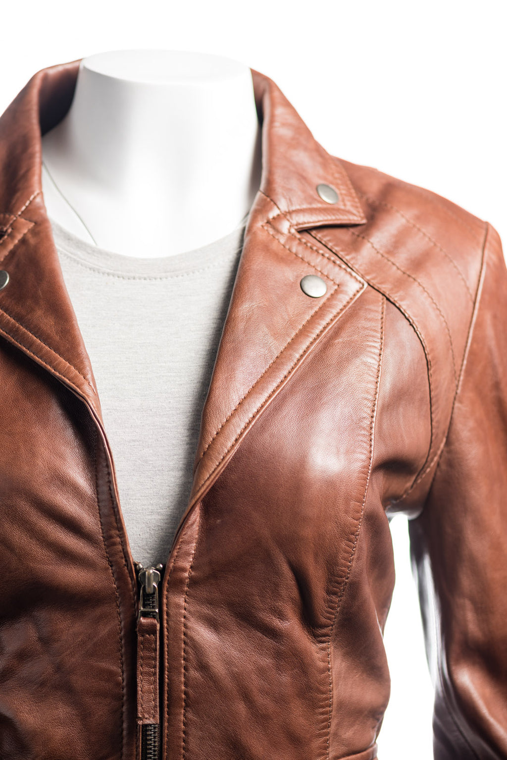 Ladies Short Blazer Style Zipped Leather Jacket: Marissa