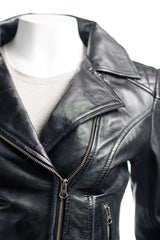 Ladies Fitted Biker Style Leather Jacket With Shoulder Detail: Priscilla