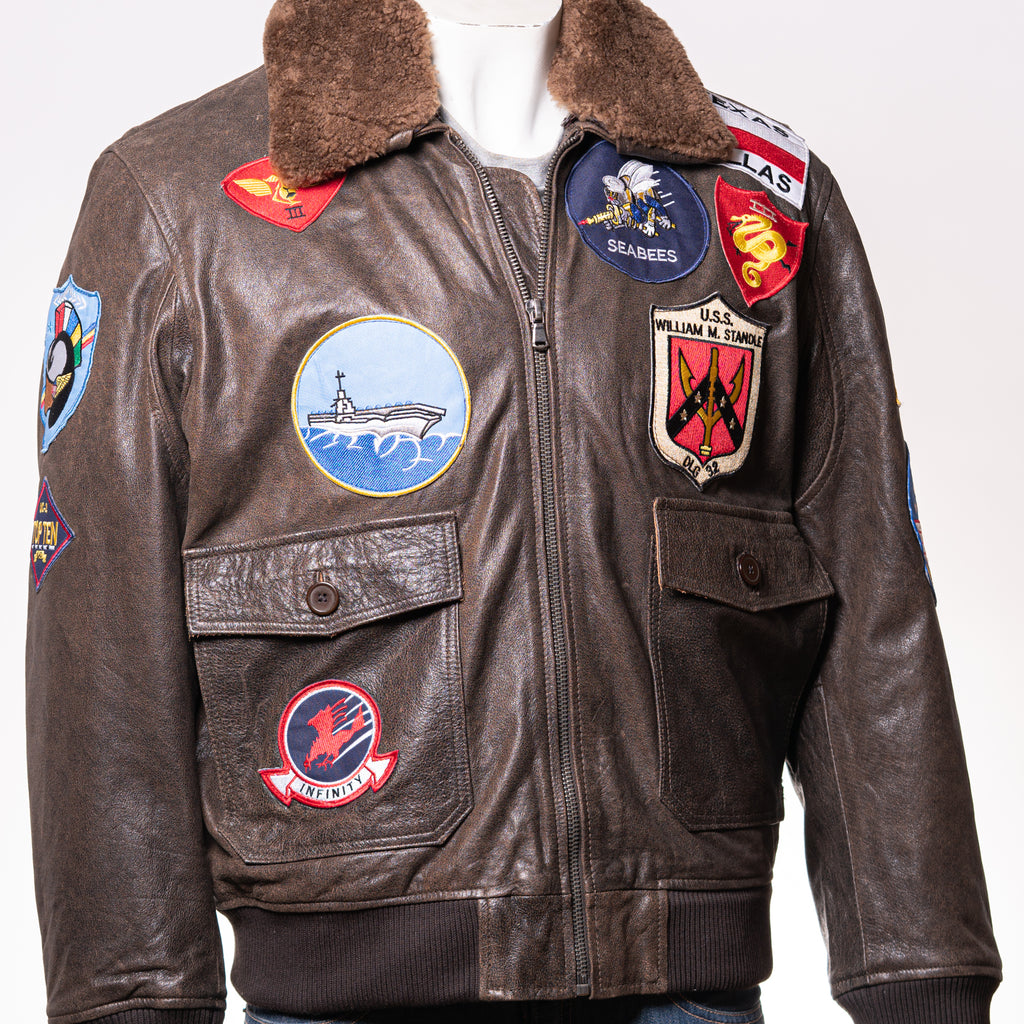 Men's Brown Top Gun Style Aviator Flight A2 Leather Jacket: Maverick ...