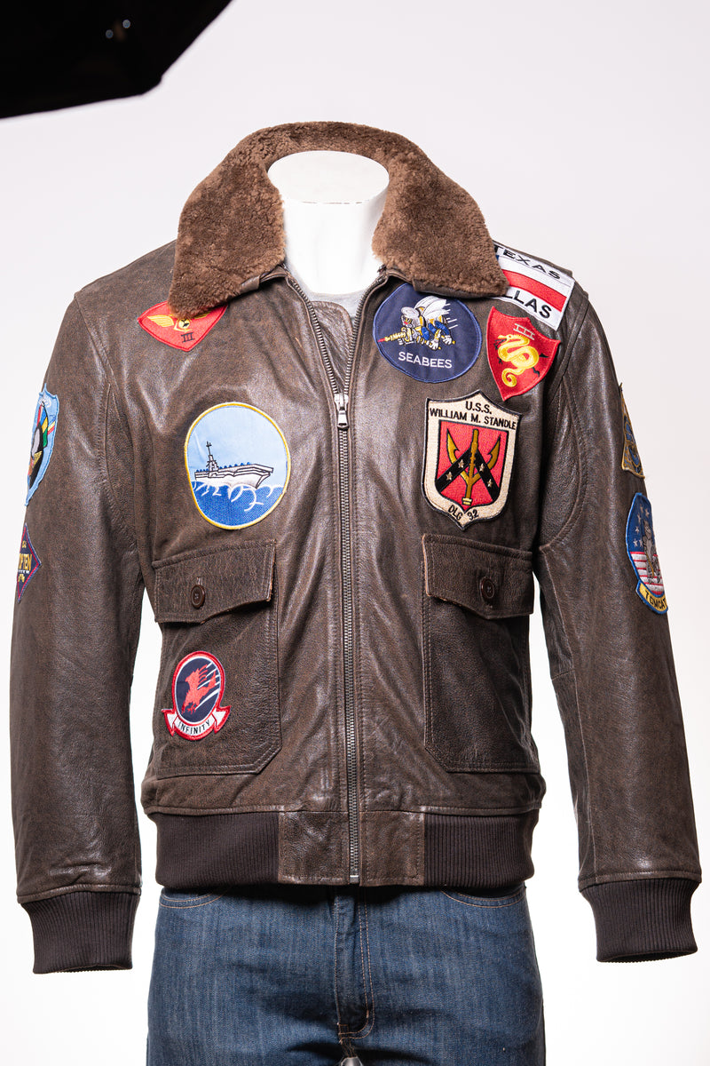 Men's Brown Top Gun Style Aviator Flight A2 Leather Jacket: Maverick ...