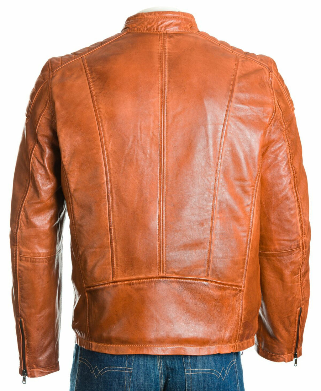 Men's Tan Biker Style Leather Jacket: Calvino