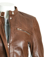 Women's Leather Biker Jacket with Stitch Detail: Zeta