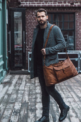 Men's Vintage Leather Weekend Holdall In