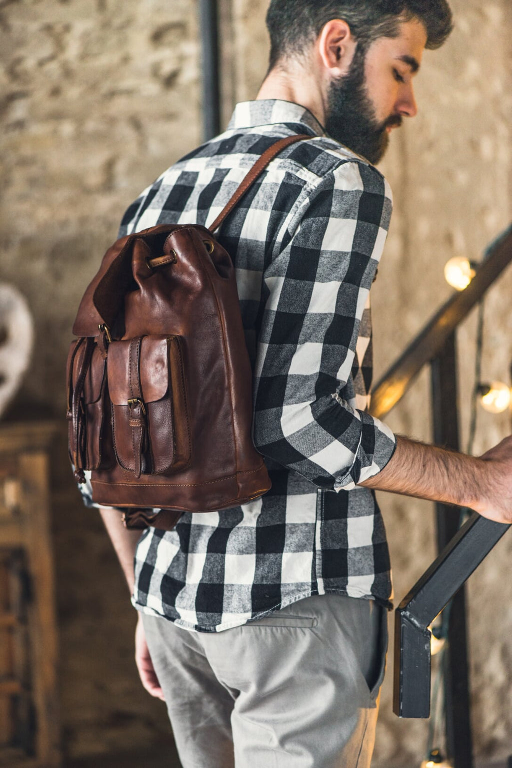 Unisex Vintage Wash Leather Rucksack In