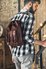 Unisex Vintage Wash Leather Rucksack In