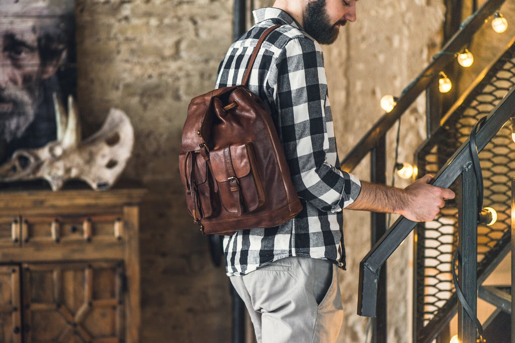 Unisex Vintage Wash Leather Rucksack In