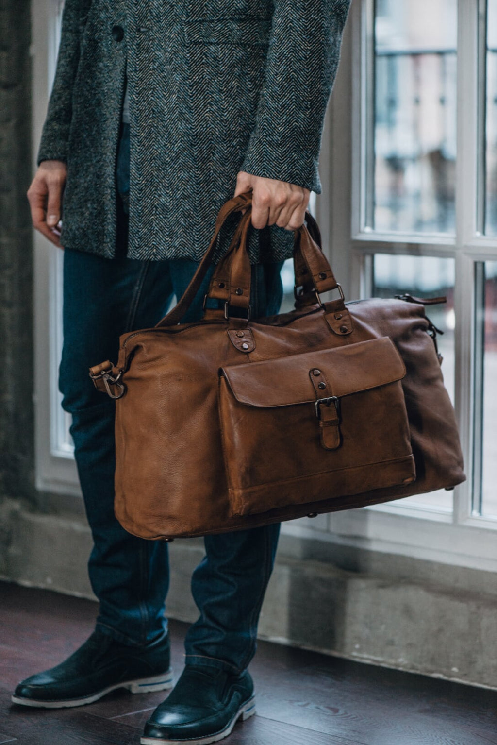 Men's Vintage Leather Weekend Holdall In