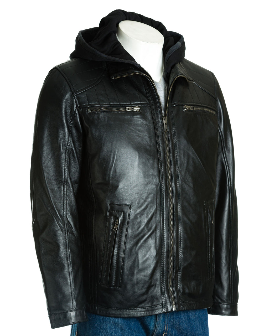 Men's Leather Jacket with Detachable Hood: Geremia