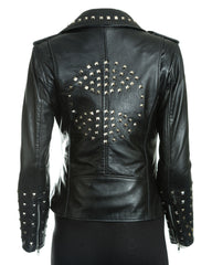 Women's Brando Style Leather Jacket With Studded Detail: Felipa