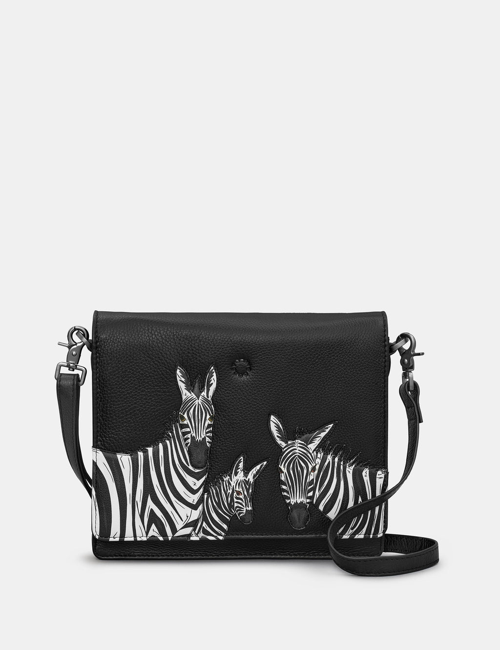 Yoshi - Black Zebra Leather Triple Gusset Flap Bag