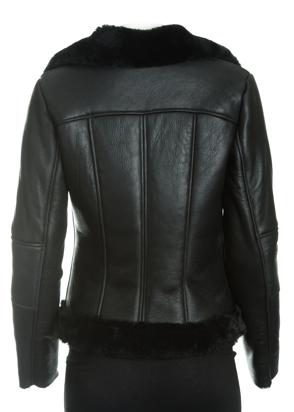 Women's Sheepskin Shearling Leather Finish Biker Jacket: Teresa