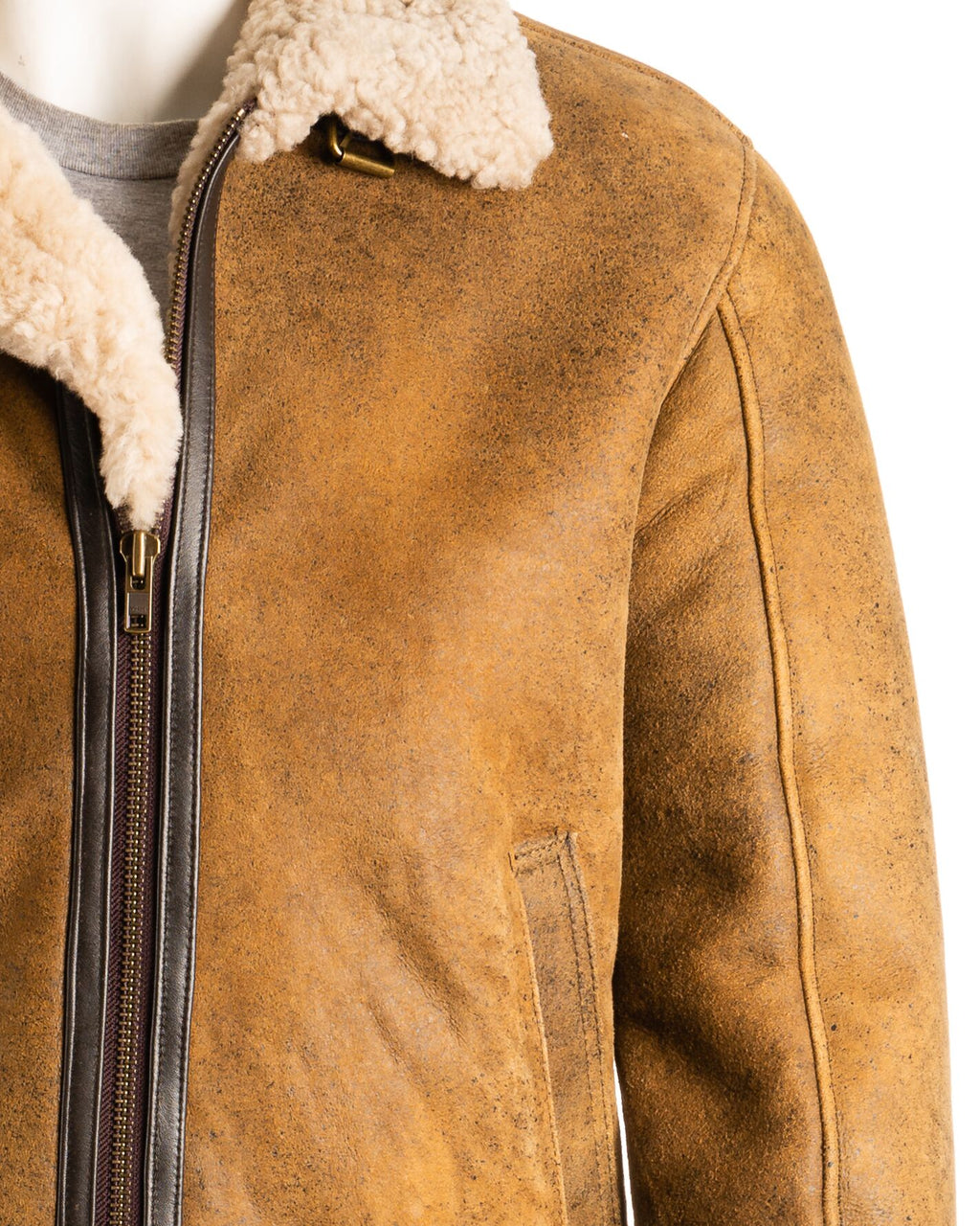 Men's Antique Tan Aviator Belted Sheepskin Shearling Jacket: Luis