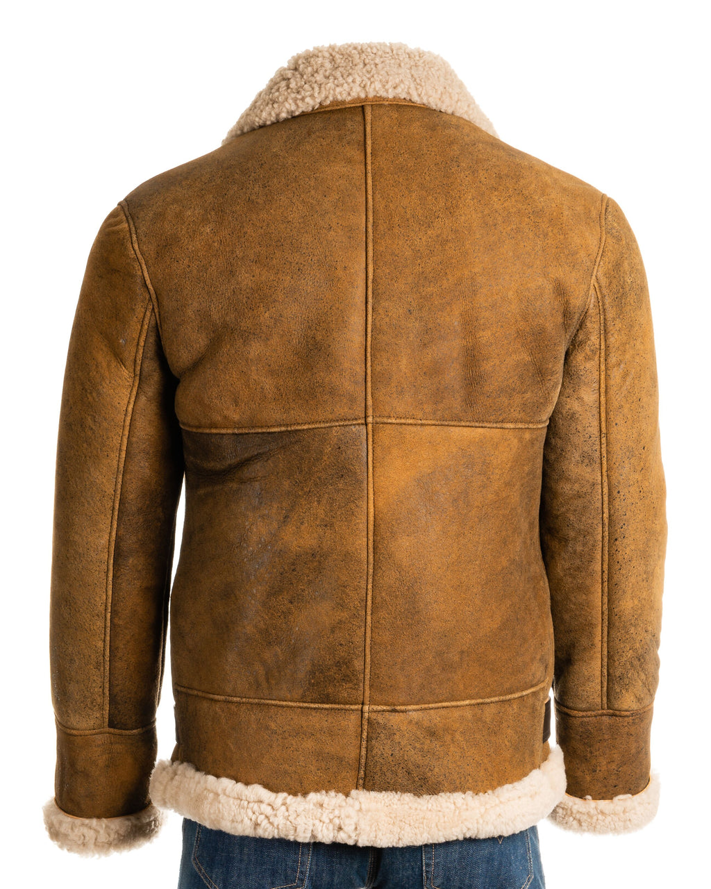 Men's Antique Tan Aviator Belted Sheepskin Shearling Jacket: Luis
