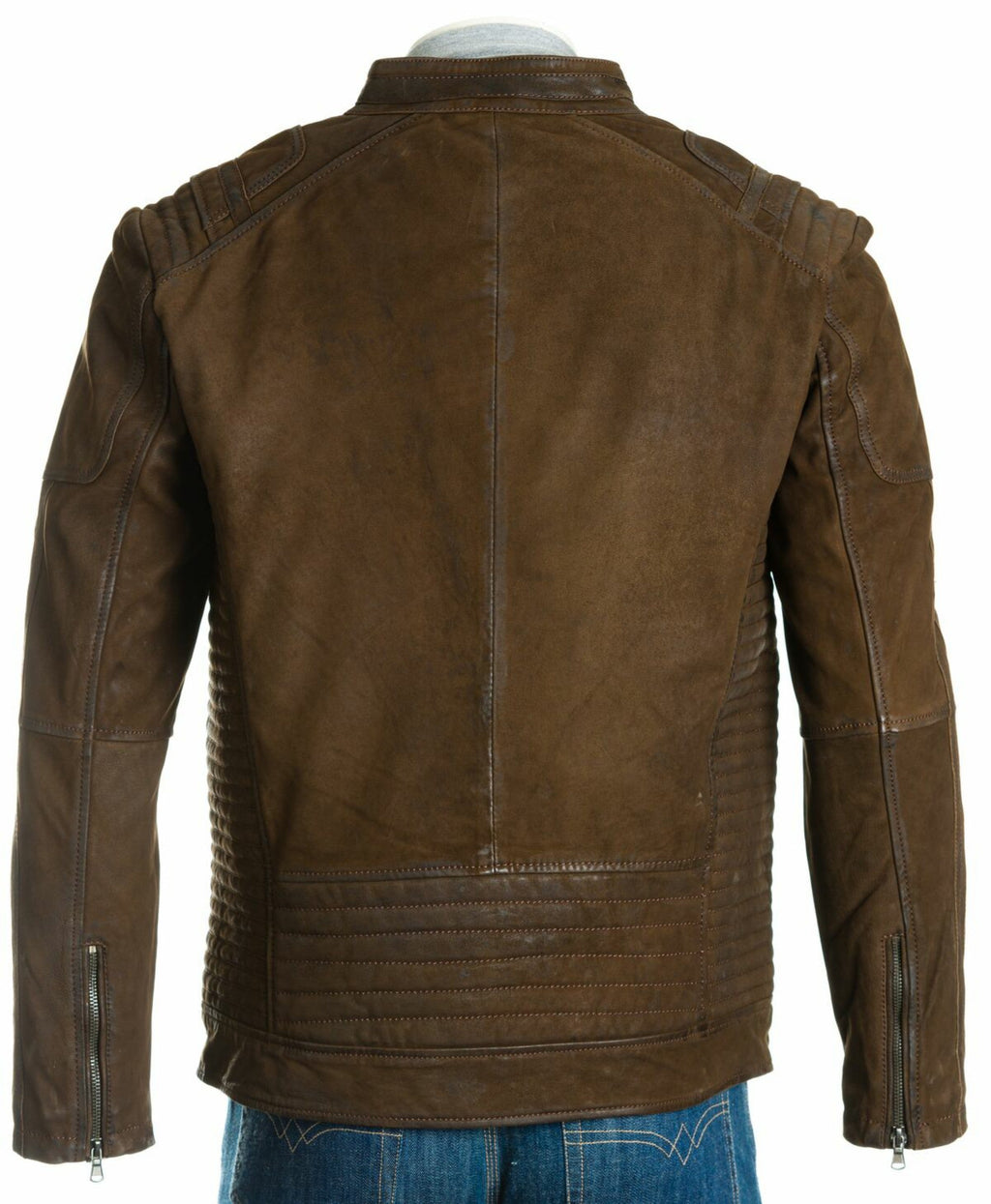 Men's Brown Nubuck Biker Jacket: Salvio