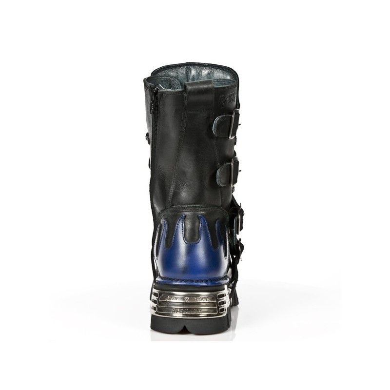 NEW ROCK - 107-C5 Blue Flame Skull Lace Up Boots