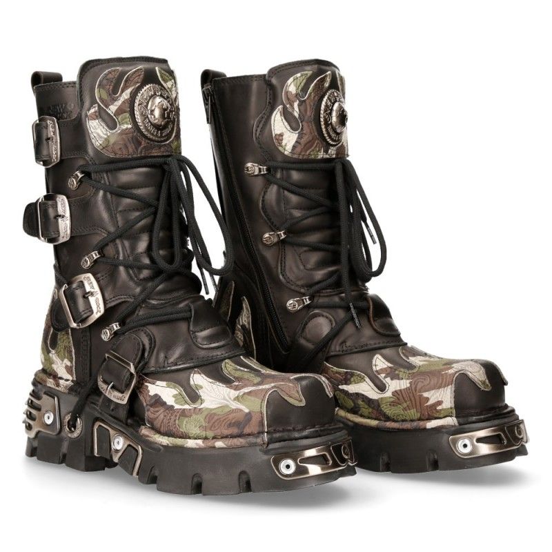 NEW ROCK - M- 591-S15 Camouflage Flame Lace Up Boots