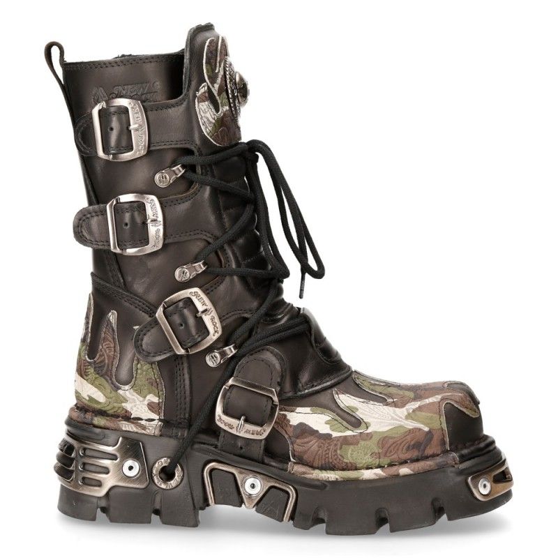 NEW ROCK - M- 591-S15 Camouflage Flame Lace Up Boots