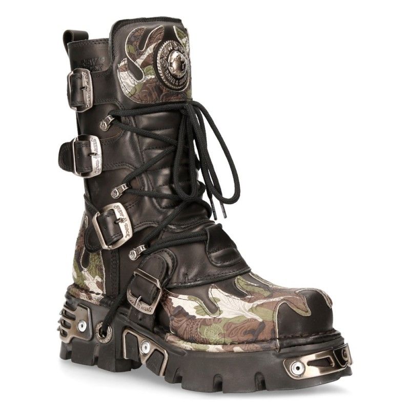 NEW ROCK - M- 591-S15 Camouflage Flame Lace Up Boots