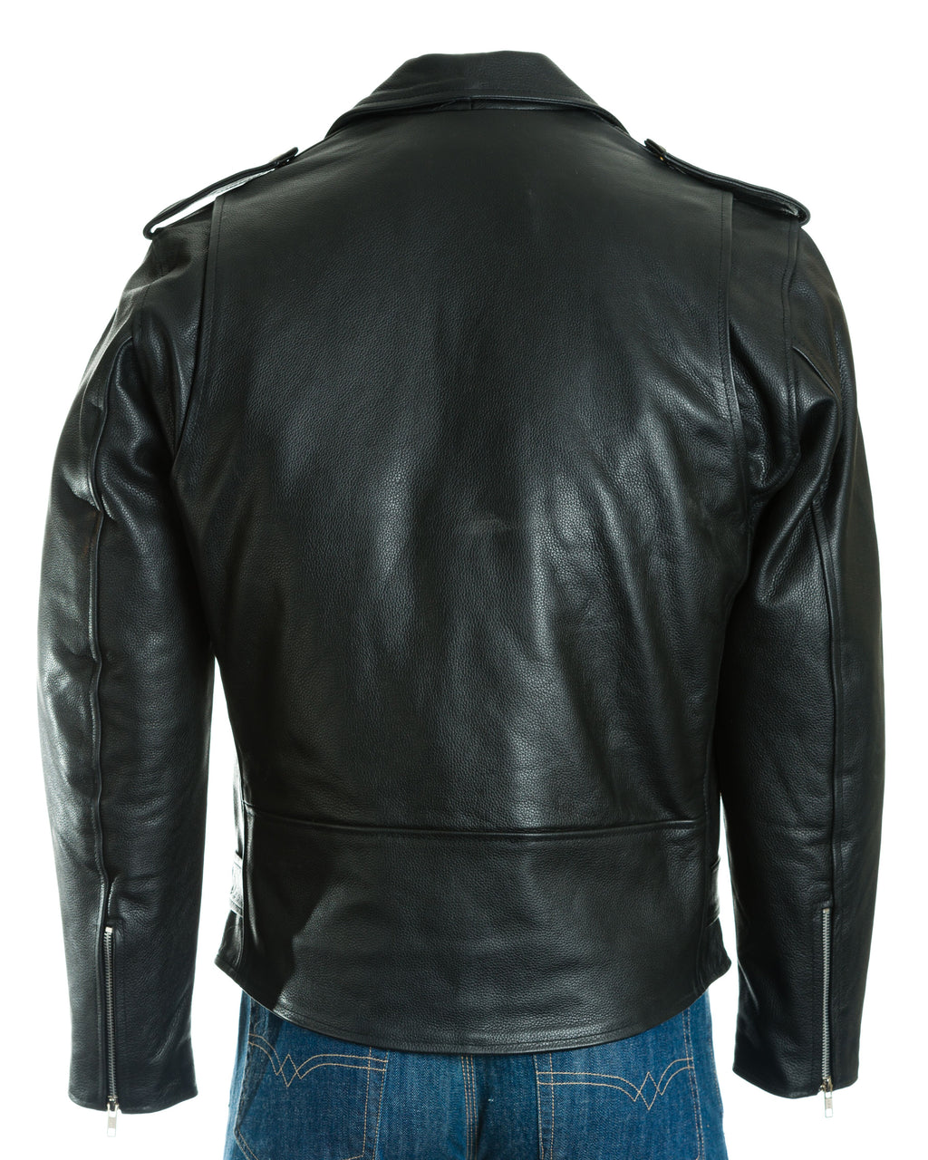 Men's Black Classic Brando Biker Style Cow Hide Leather Jacket: Jose