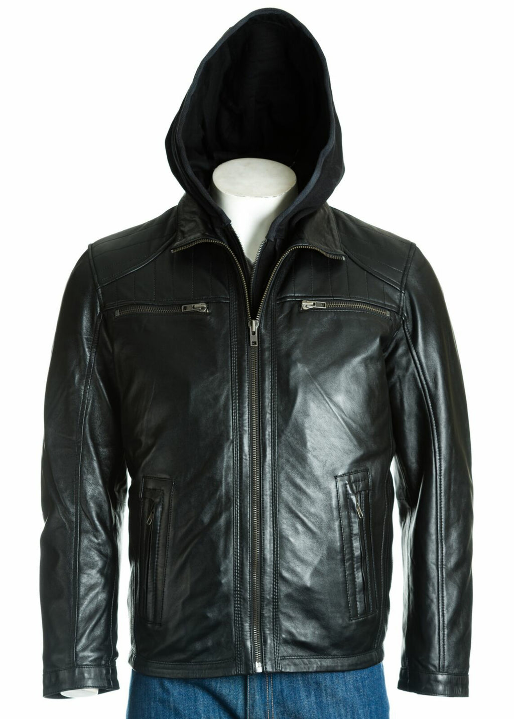 Men's Leather Jacket with Detachable Hood: Geremia