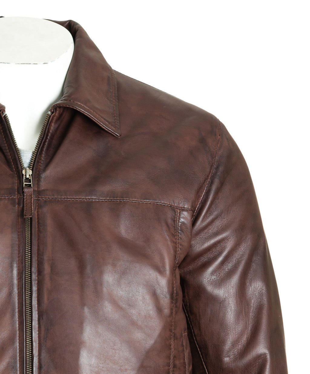 Men's Conker Brown Harrington Style Bomber Leather Jacket: Matias