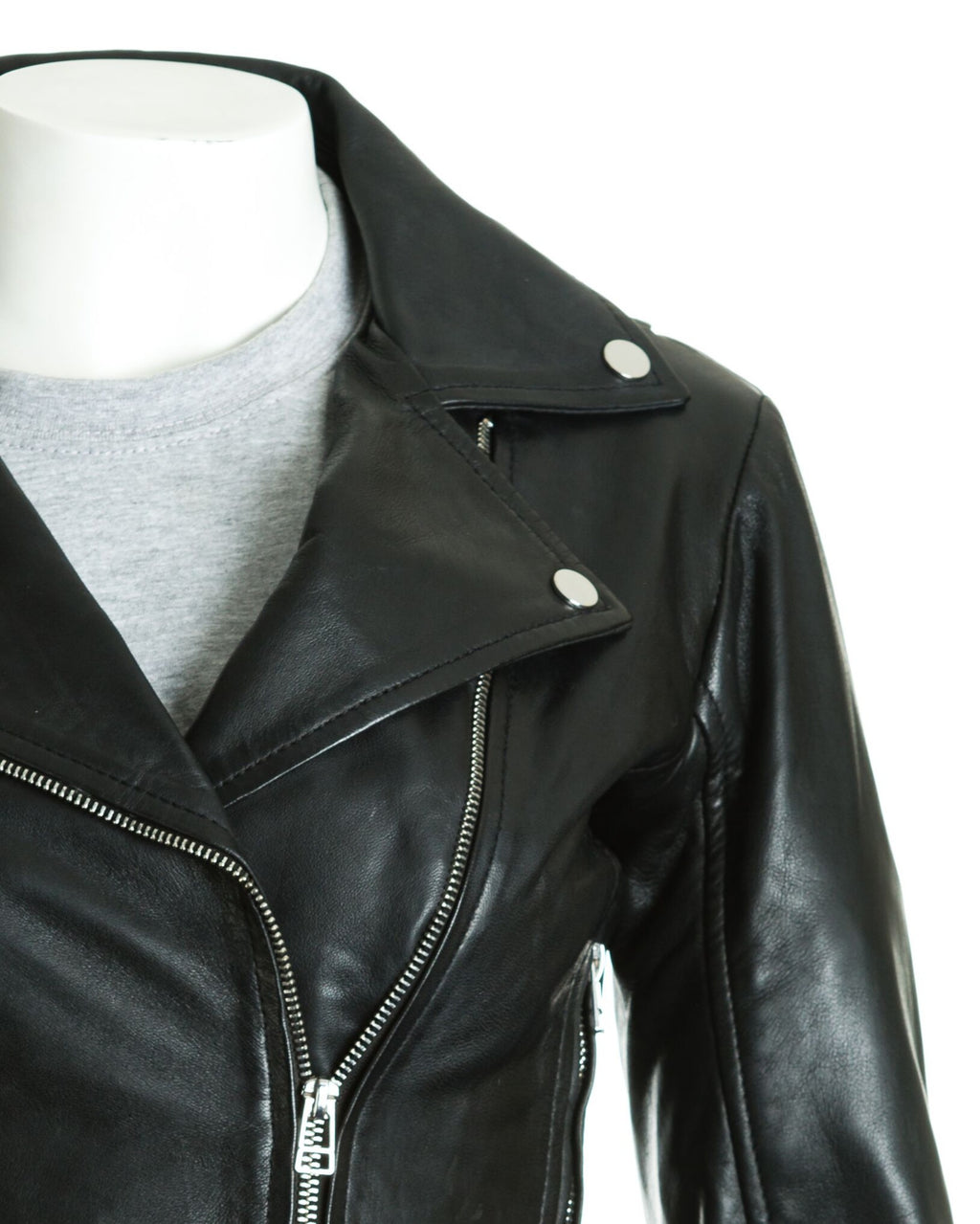 Women's Black Asymmetric Leather Biker Jacket: Assisi