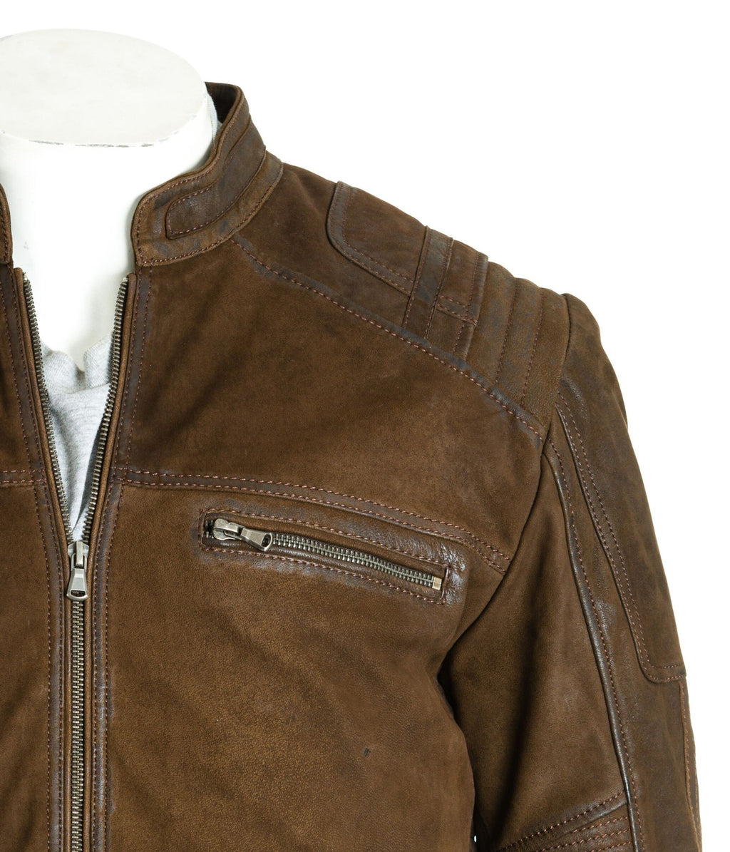 Men's Brown Nubuck Biker Jacket: Salvio