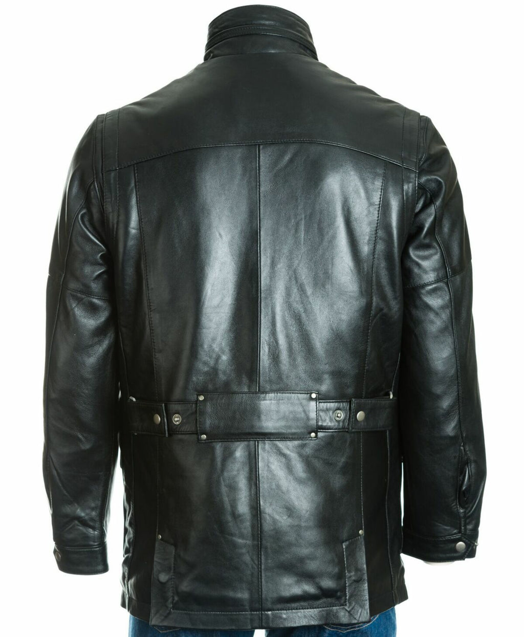 Men's Black Stand Up Collar Leather Coat: Filberte