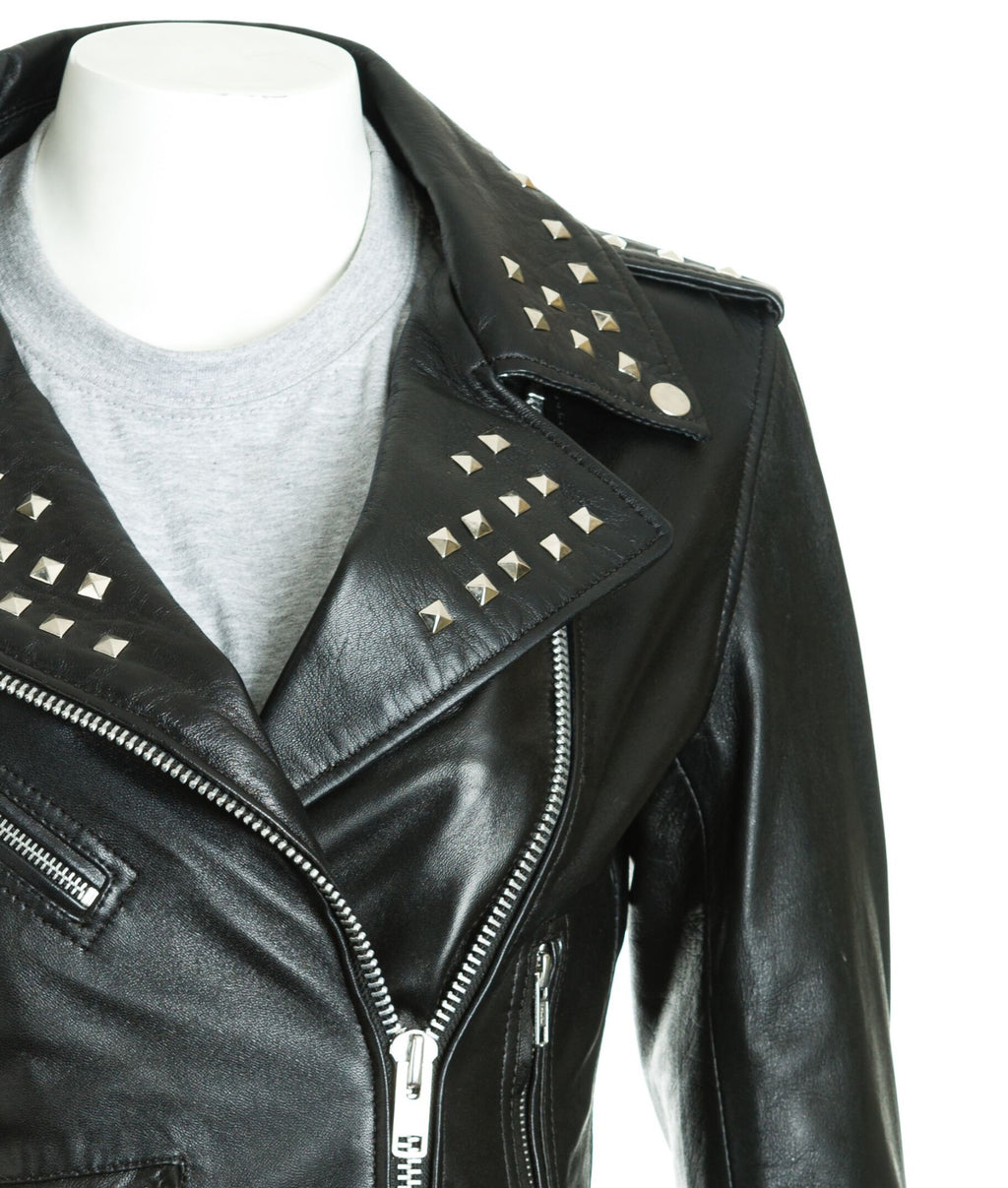 Women's Brando Style Leather Jacket With Studded Detail: Felipa