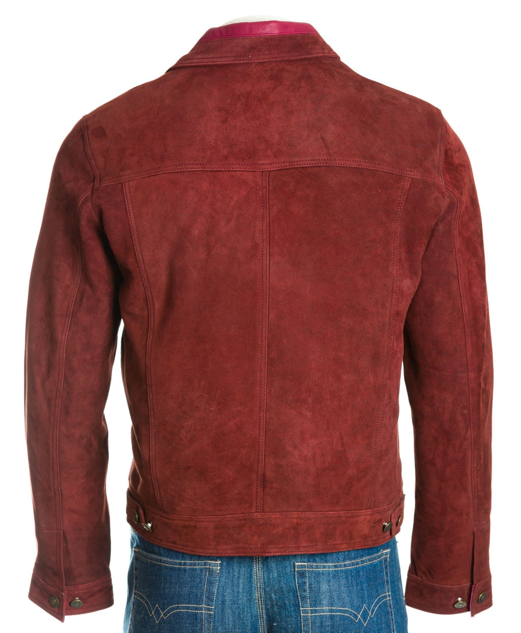 Men's Burgundy Denim Shirt Style Suede Jacket: Antonio