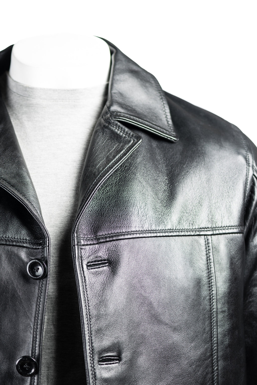 Men's Black Reefer Style Leather Jacket: Giovanni