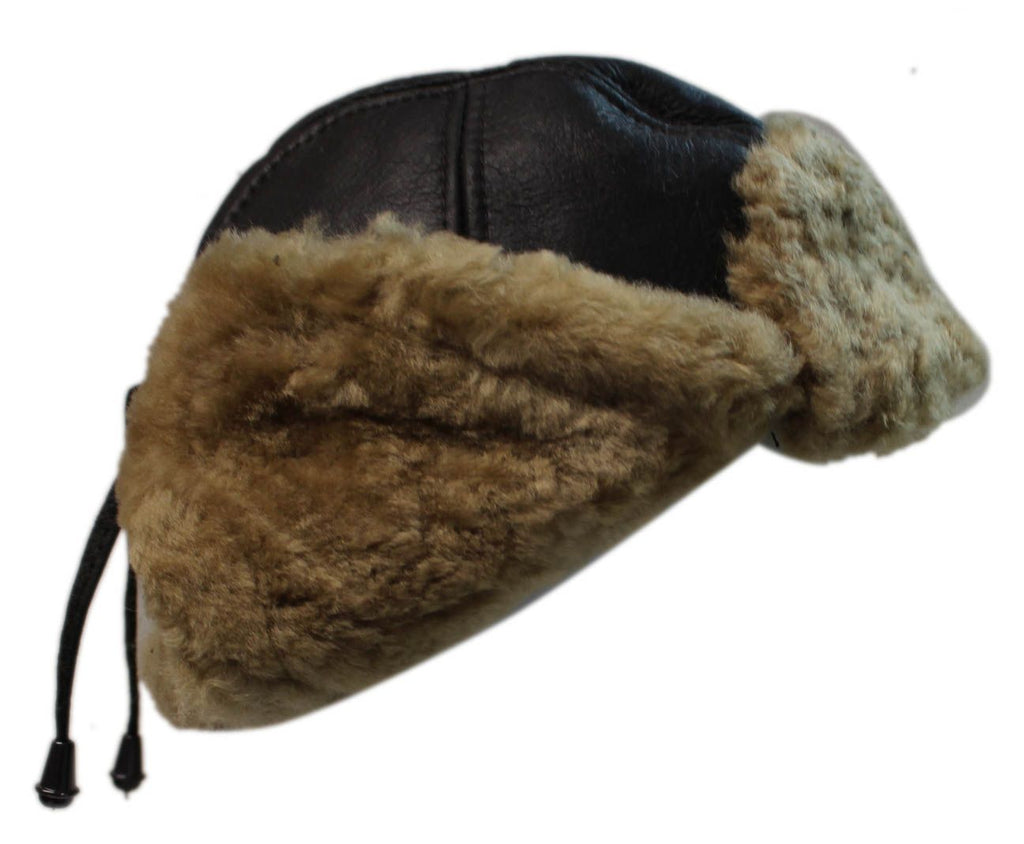 Dark Brown and Ginger Sheepskin Pilot Hat
