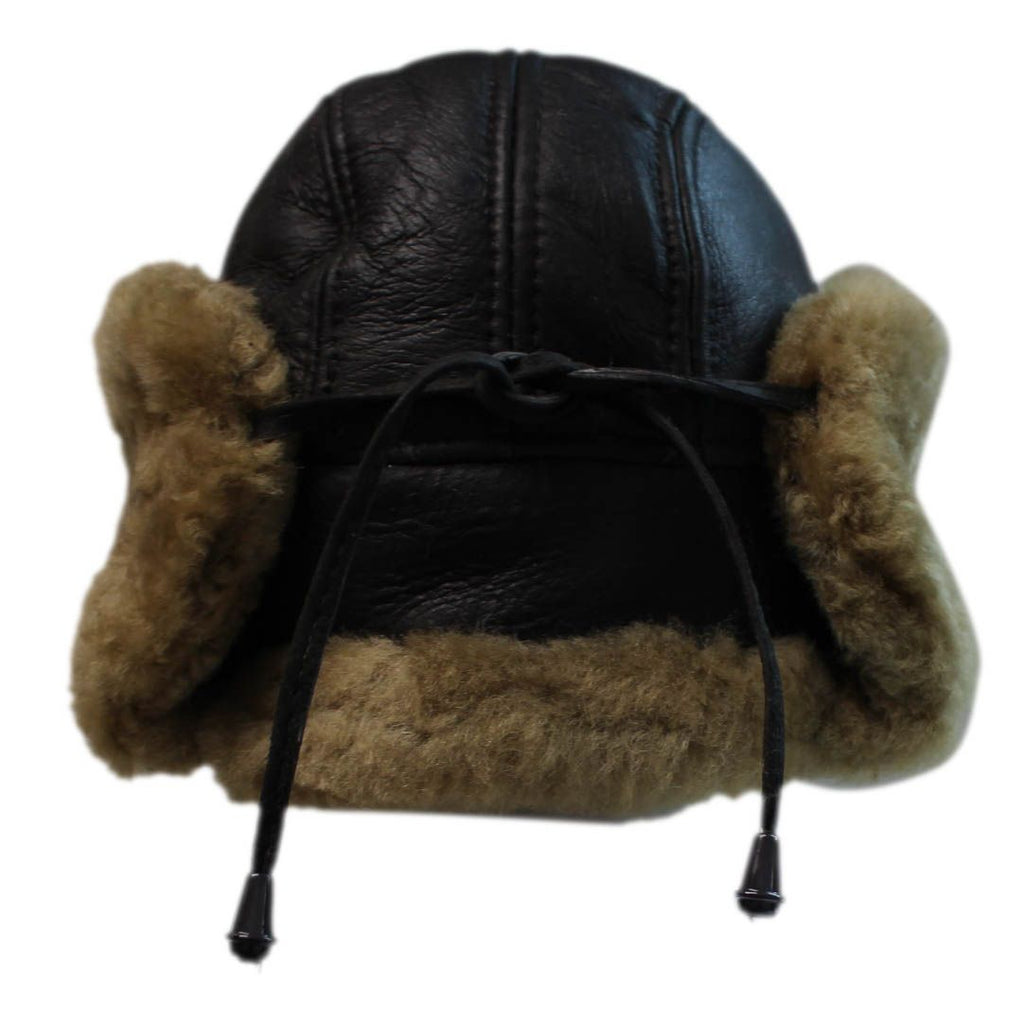 Dark Brown and Ginger Sheepskin Pilot Hat