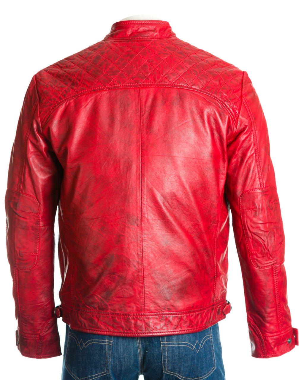 Men's Red Diamond Shoulder Biker Style Leather Jacket: Geronimo