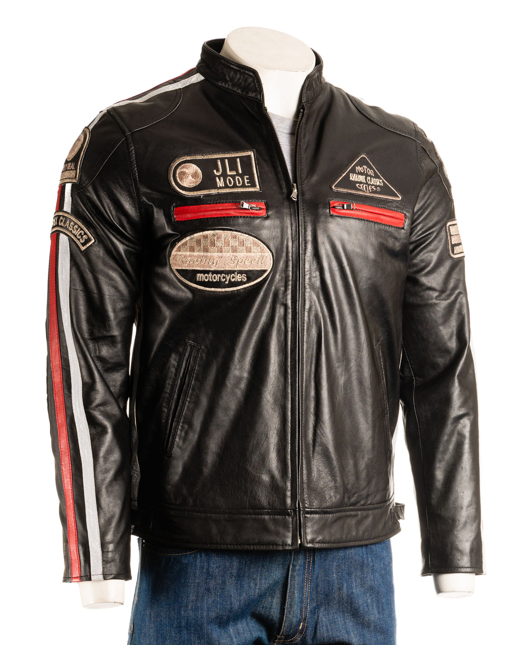 Men's Vintage Style Racing Biker Style Leather Jacket: Paolo