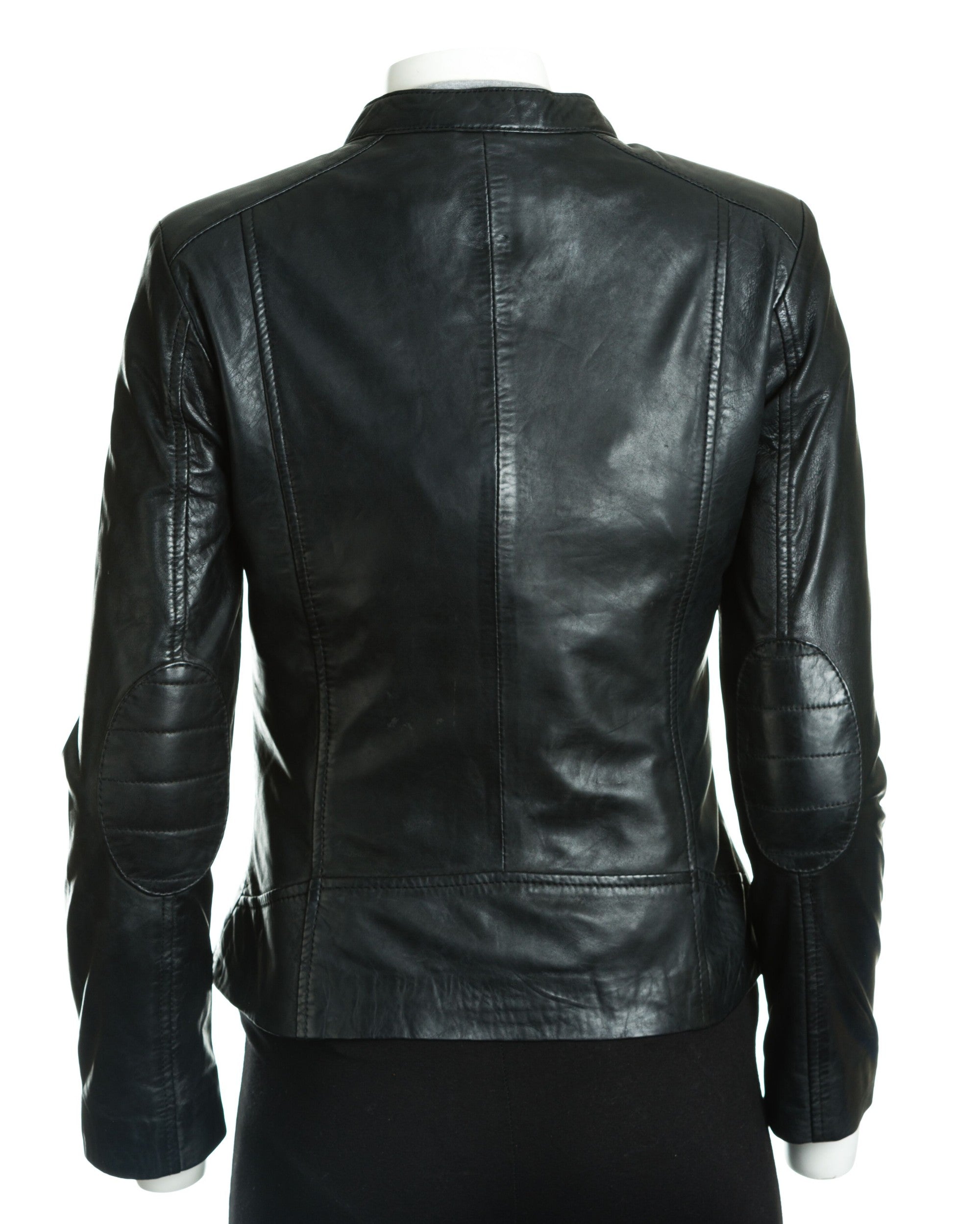 Women's Leather Biker Jacket with Stitch Detail: Zeta