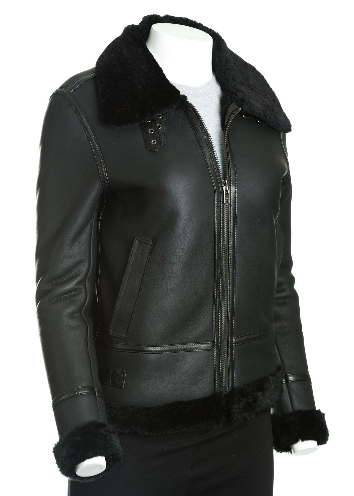 Women's Shearling Sheepskin Bomber Jacket: Allegra