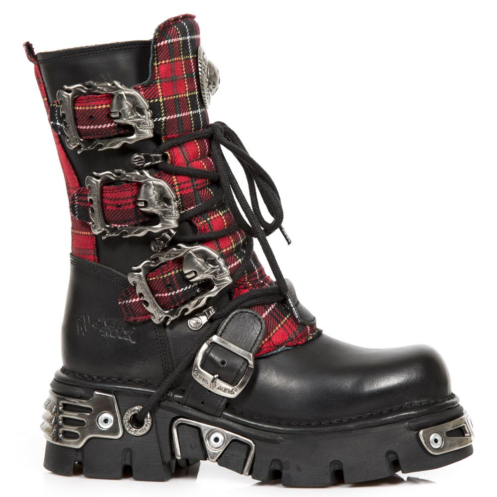 NEW ROCK - 391T-S1 Black And Tartan Leather Boots