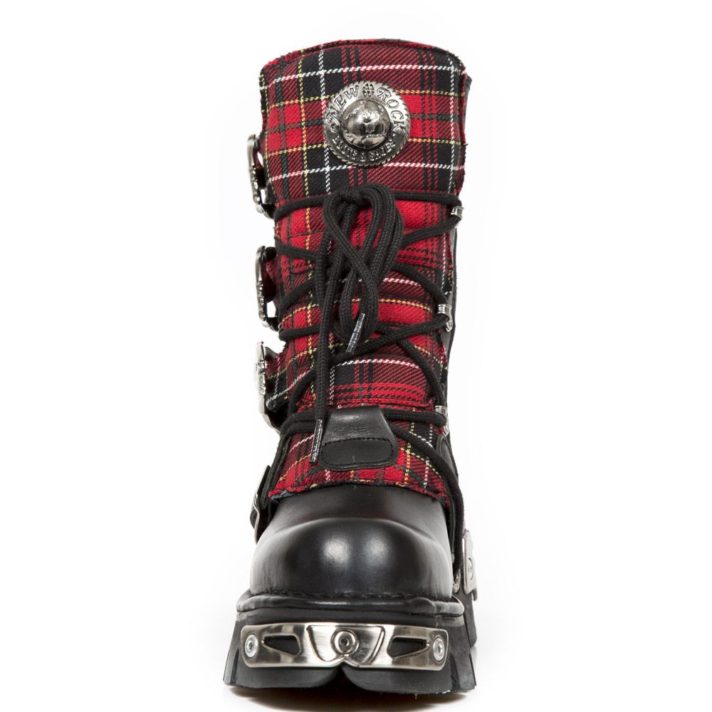 NEW ROCK - 391T-S1 Black And Tartan Leather Boots