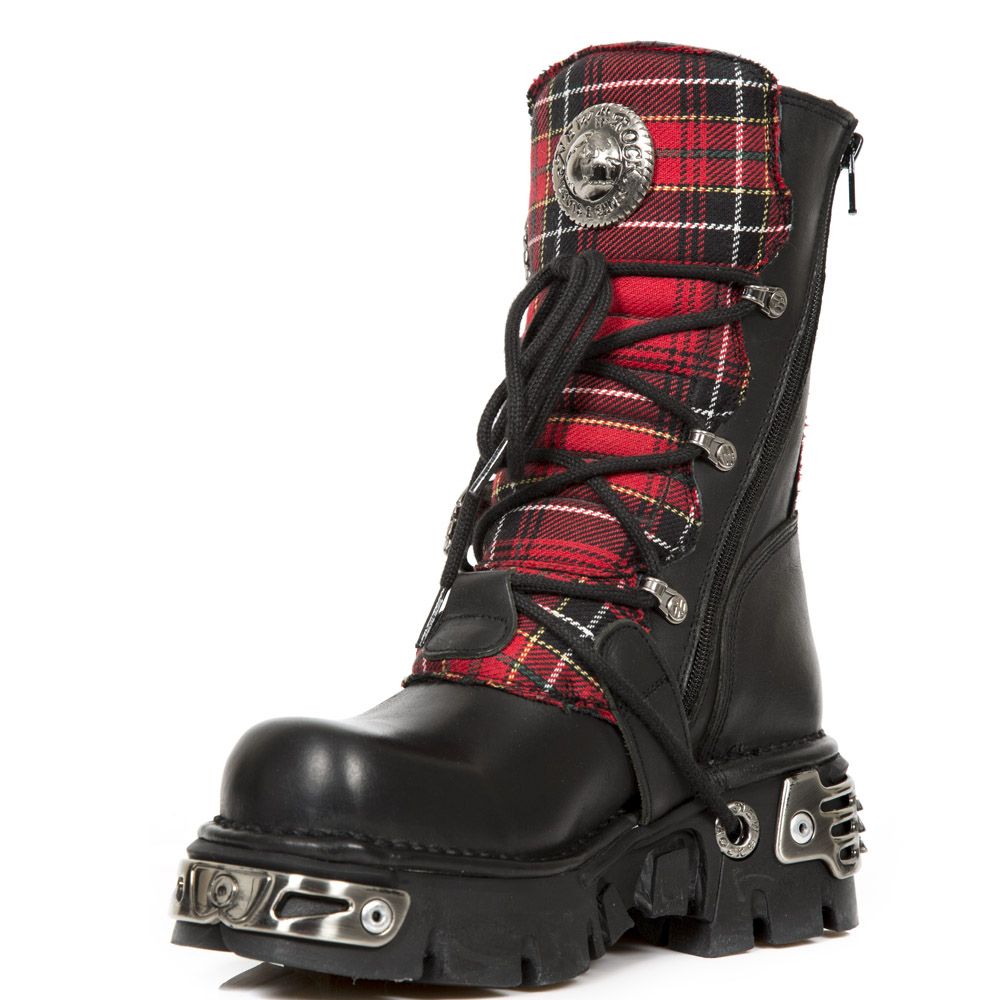 NEW ROCK - 391T-S1 Black And Tartan Leather Boots