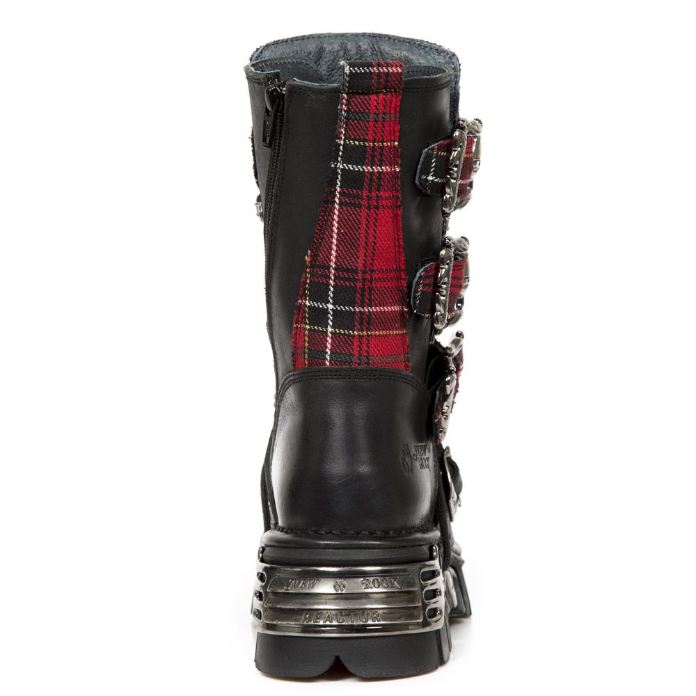 NEW ROCK - 391T-S1 Black And Tartan Leather Boots