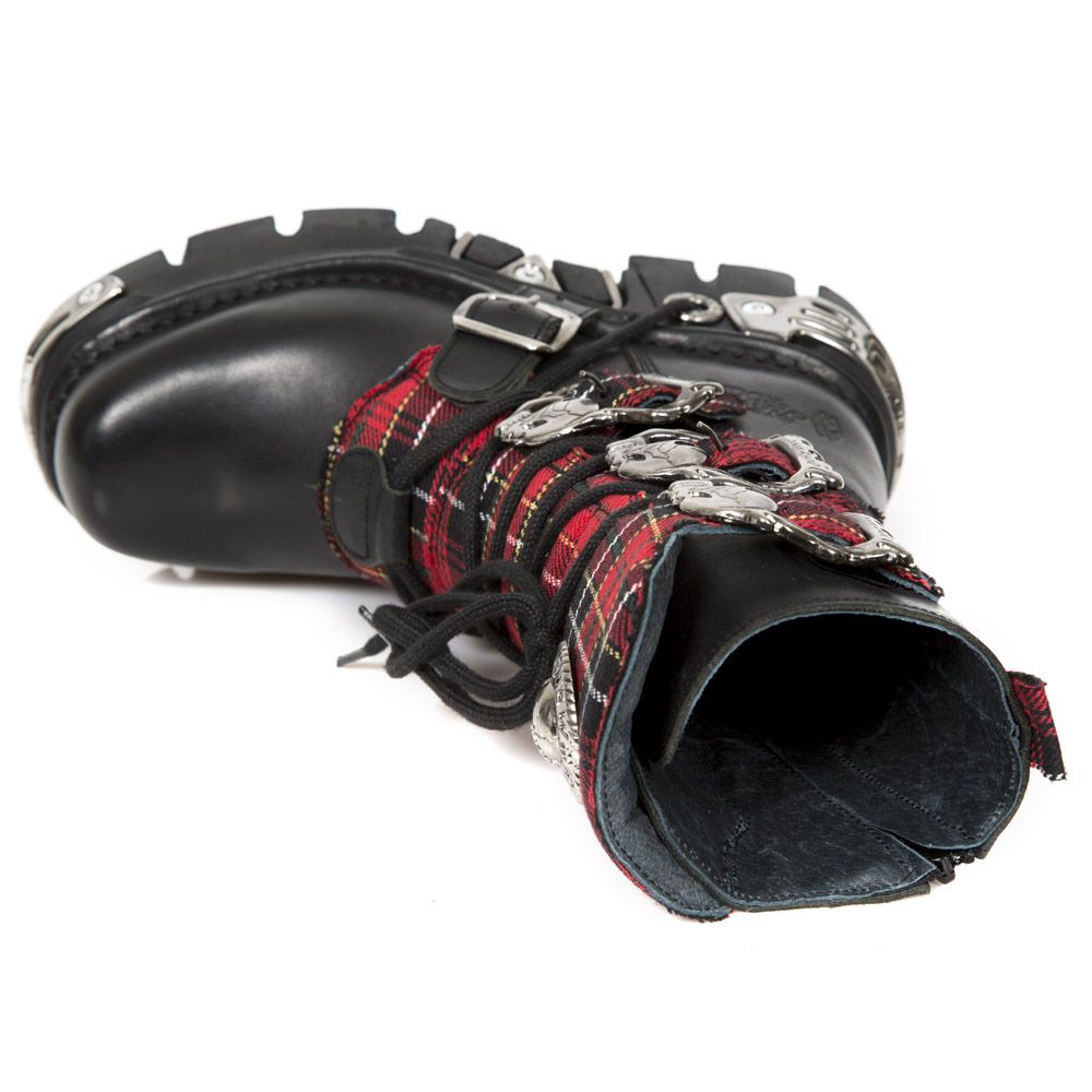 NEW ROCK - 391T-S1 Black And Tartan Leather Boots