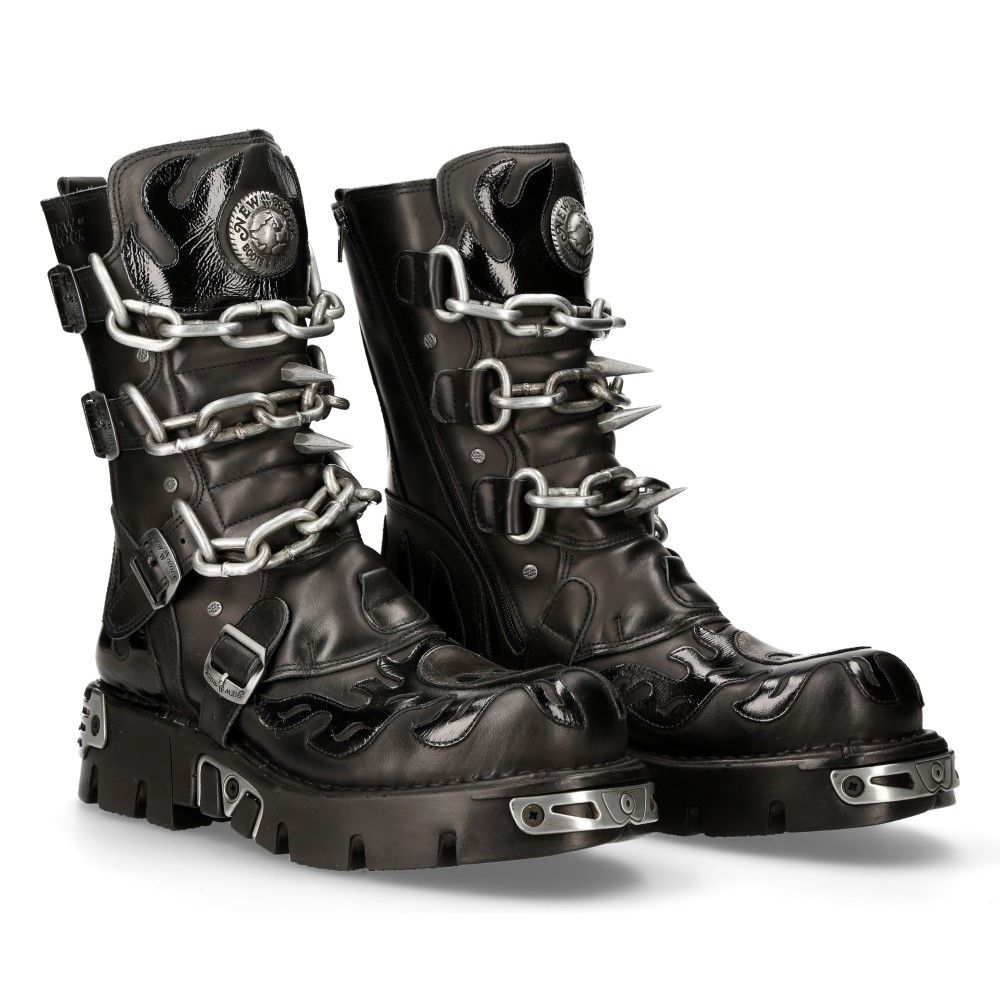 NEW ROCK - 727-S1 Chain Spike Lace Up Boots