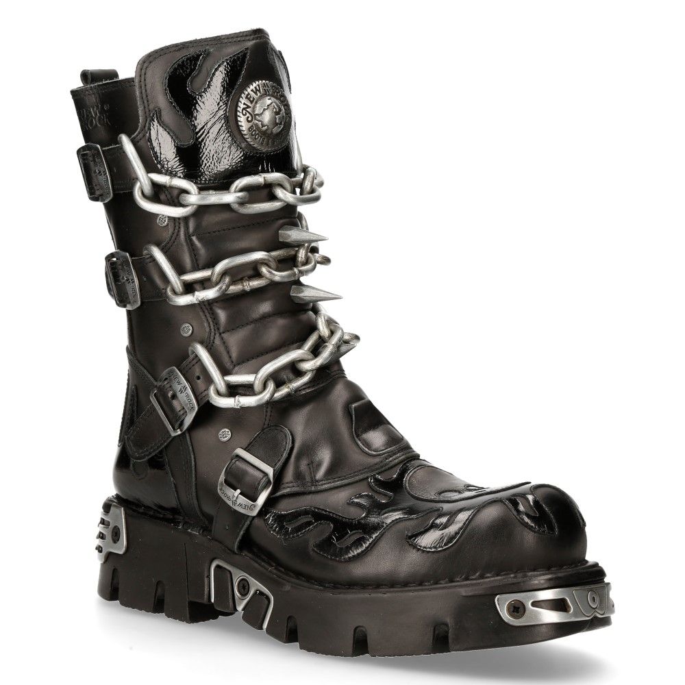 NEW ROCK - 727-S1 Chain Spike Lace Up Boots