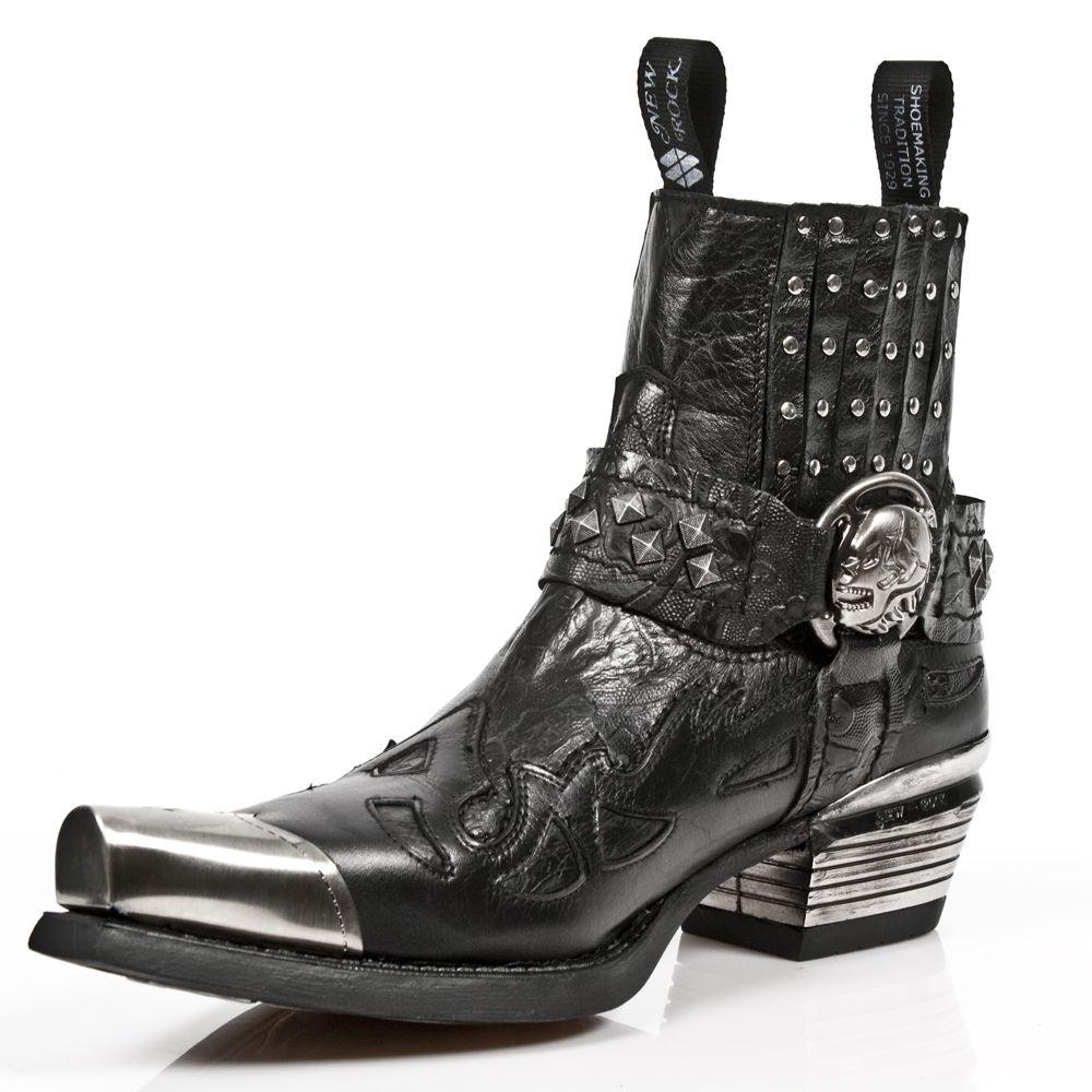 NEW ROCK - 7950P-S1 Gothic Ankle Boots With Steel Cap And Skull