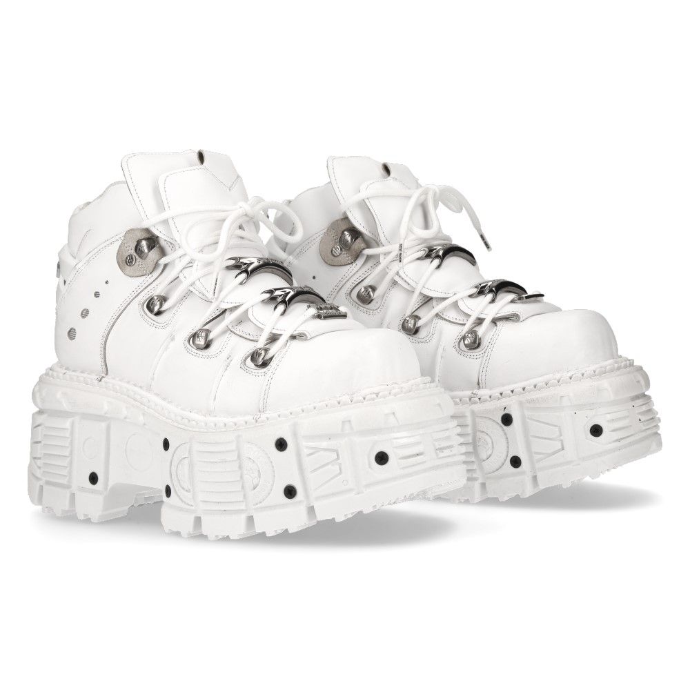 NEW ROCK - M-TANK106-C1 - White Lace Up Tower Shoes