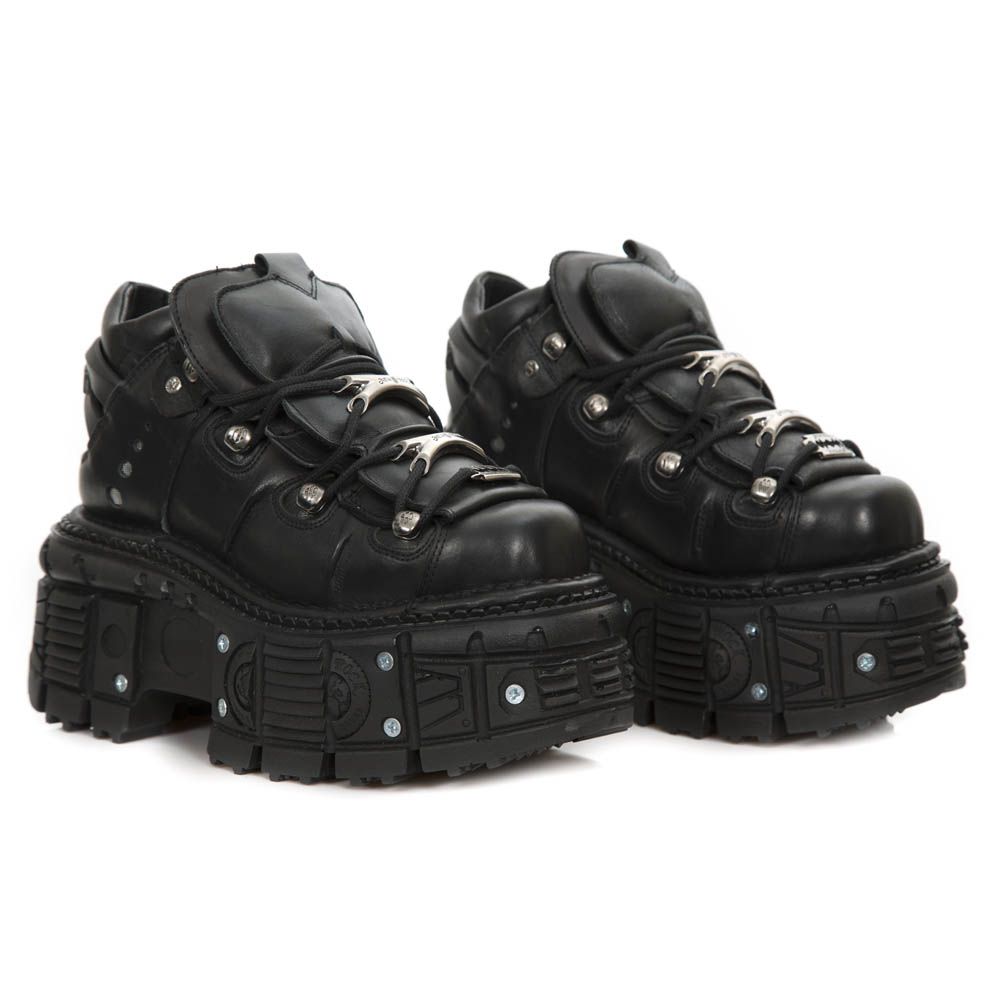 NEW ROCK - M-TANK106-C2 - Black Lace Up Tower Shoes