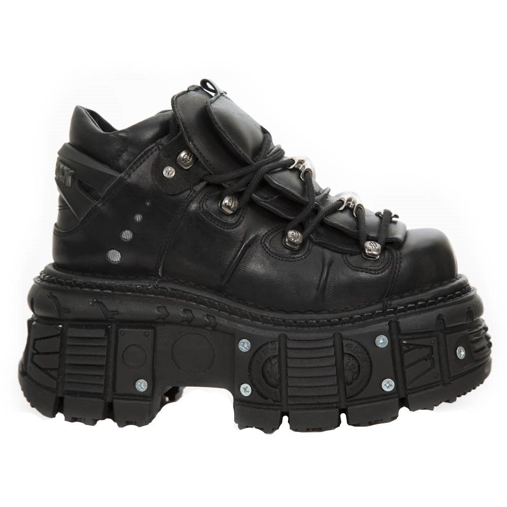 NEW ROCK - M-TANK106-C2 - Black Lace Up Tower Shoes