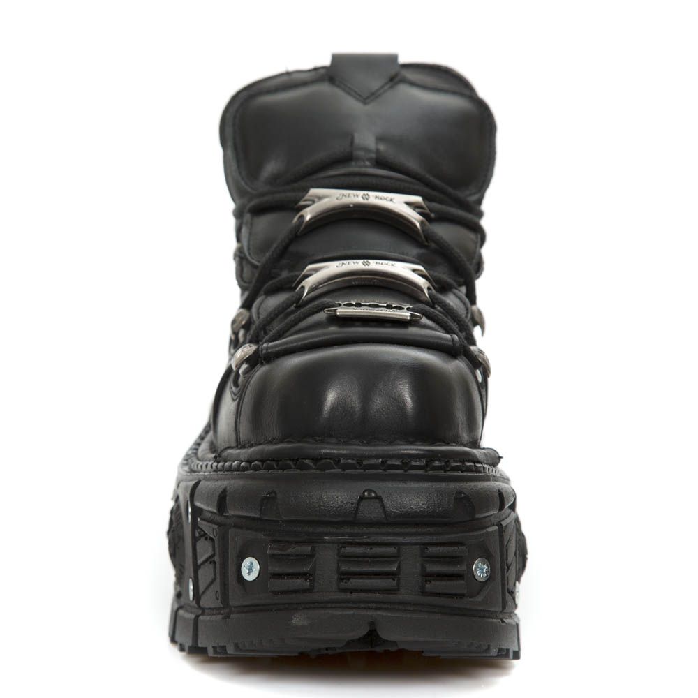 NEW ROCK - M-TANK106-C2 - Black Lace Up Tower Shoes