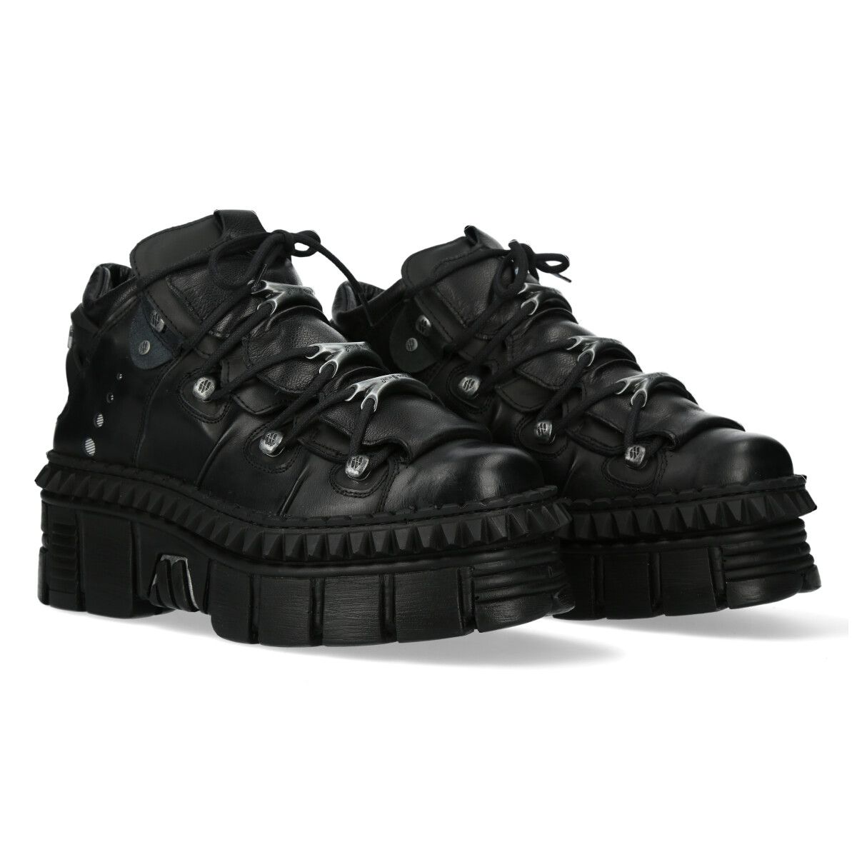 New Rock Boots WALL106-S13 Metallic Black Leather Platform Ankle Boots